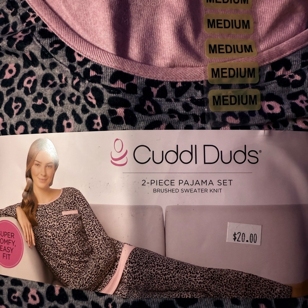 Cuddl Duds Pink and Black Leopard Pajama Set
